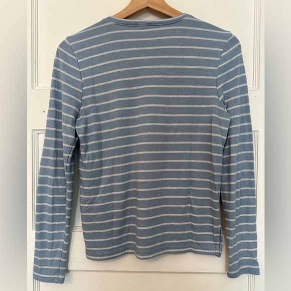 Marine Layer Double Knit Henley Long Sleeve Top in Light Blue/White Stripe Small - Picture 4 of 13